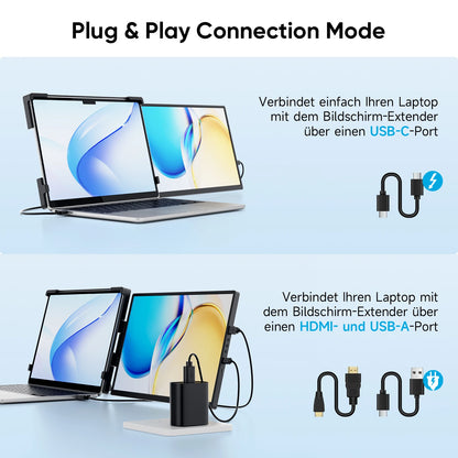 Dopesplay 14.1 inch Portable Monitors 1200P HDR External Screen Extender for Laptop XBox PS4 5 Second Display up to 17.3 Laptops
