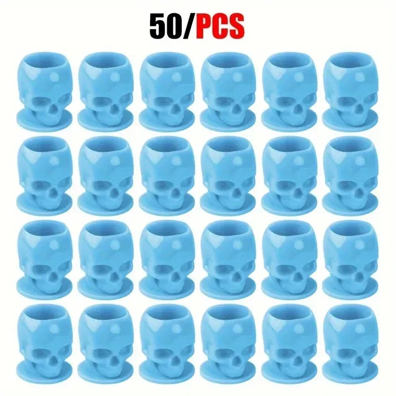 50Pcs Disposable Tattoo Skull Ink Cups Permanent Makeup Coloring Pigment Cup Container Tattoo Accessory for Tattoo Artists