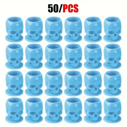 50Pcs Disposable Tattoo Skull Ink Cups Permanent Makeup Coloring Pigment Cup Container Tattoo Accessory for Tattoo Artists