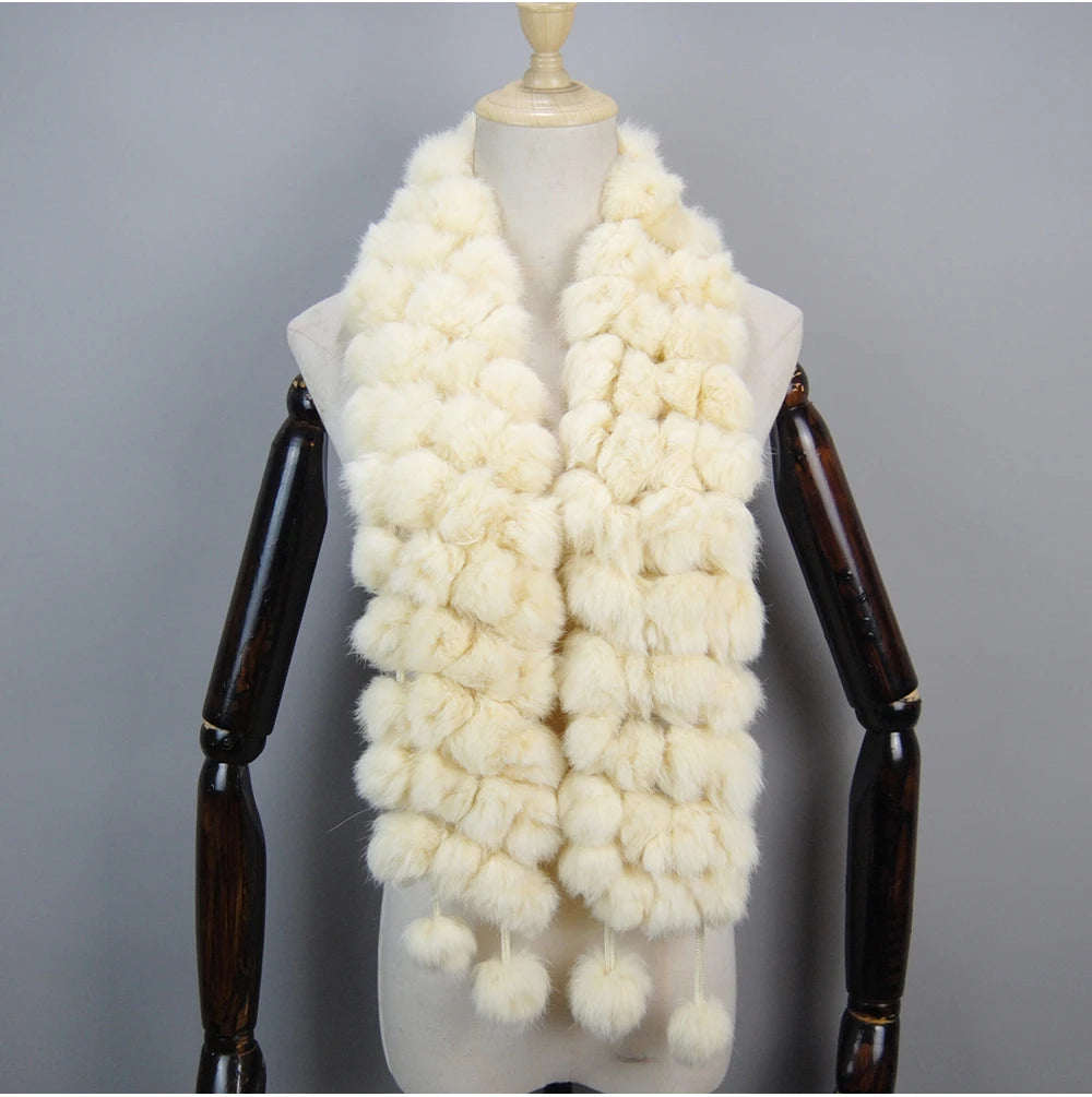 Women Winter Warm Real Rabbit Fur Scarf Hot Sale Natural Rabbit Fur Muffler 2025 Lady 100% Genuine Fur Scarves Wholesale Retail