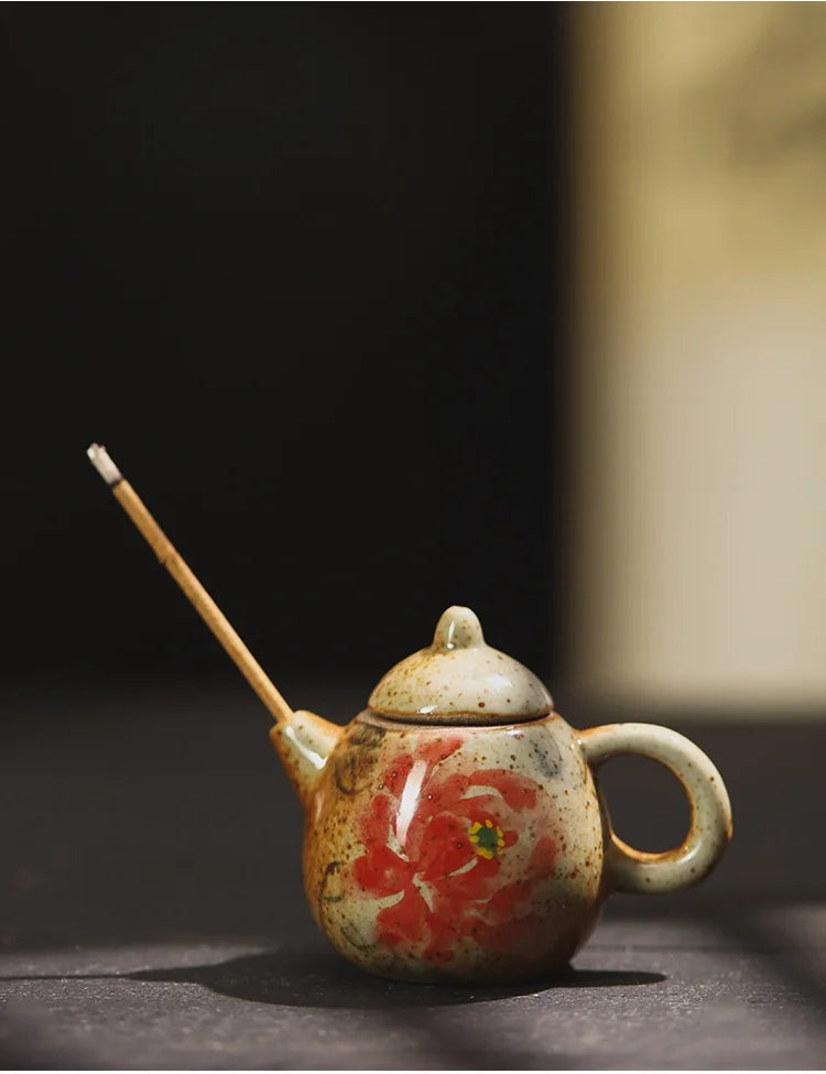 Mini Hand-Painted Ceramic Teapot Jingdezhen Hand- Pulled Tea Pet Micro Landscape Decorative Item Kitchen Dining Bar Essential