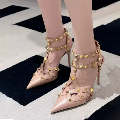 2026 Summer New Rivet Women's Pointed Stiletto Sandals Sexy Fashion Party Women's High Heel Sandals