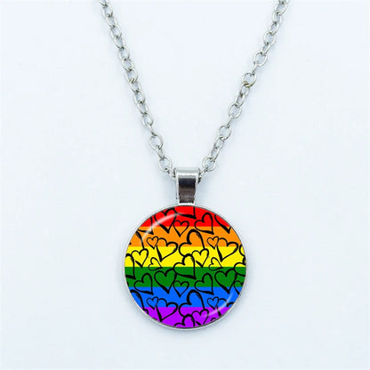 Rainbow Necklace LGBT Lesbian Gay Pride Rainbow Friendly Print Art Pattern Glass Cabochon Pendant Couple Chain Necklace Gift