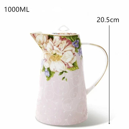 European Bone China Teapot, English Afternoon Tea Cup Set, High-Grade Porcelain Coffee Pot, Heat Resistant Kettle, 1000ml