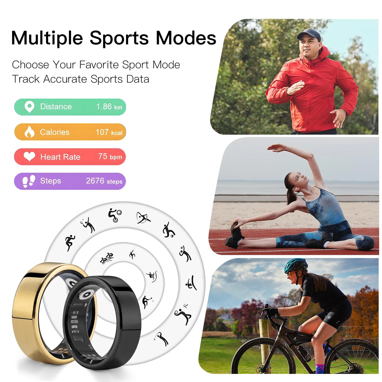 Amovan Nova Smart Ring Premium Quality AI Analysis GPS Sports Mode Heart Rate Blood Oxygen Stress Sleep Temperature Monitor