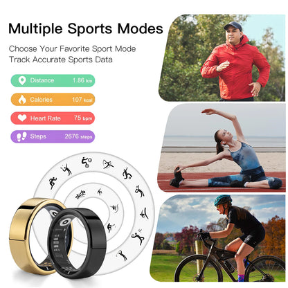 Amovan Nova Smart Ring Premium Quality AI Analysis GPS Sports Mode Heart Rate Blood Oxygen Stress Sleep Temperature Monitor