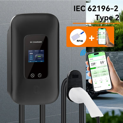 IPENGEN Type2 EV Charger Station 32A 7KW Charging Station 11KW 22KW 3Phase IEC 62196-2 EVSE Wallbox Smart Wireless APP Control