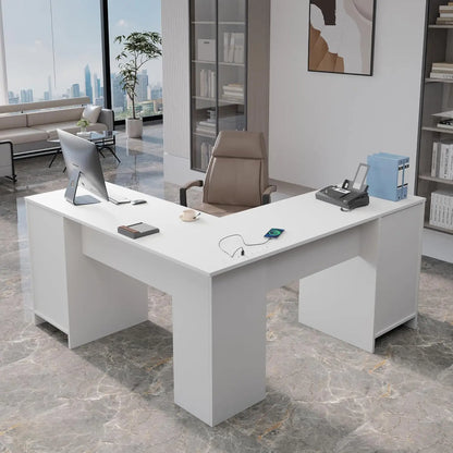 L Shaped Desk with File Cabinet, Corner Computer Desk with Storage Drawers, Large Home Office Table with Power, Customized