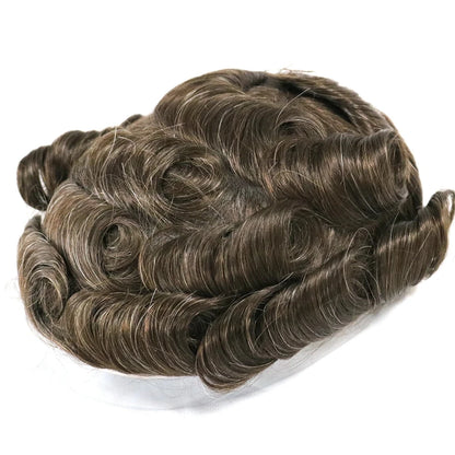 Men's Super Natural Hairline 100% Human Hair Ombre Blonde Capillary Prosthesis System Wigs Brown Roots Durable Thin Skin Toupee