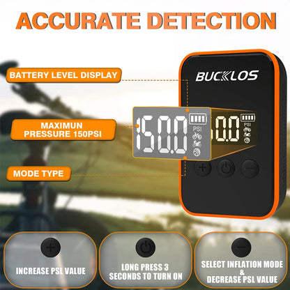 BUCKLOS Bike Mini Electric Tire Inflator 150PSI Bike Mini Air Pump Presta/Schrader Valve Portable Bicycle Air Pump Cycling Tools