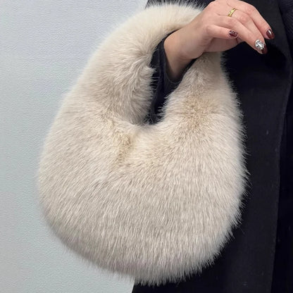 Winter Shoulder Bags Casual Furry for Women Solid Color Soft Plush Ladies Clutch Purse Handbags Lightweight Female Hobos Bag