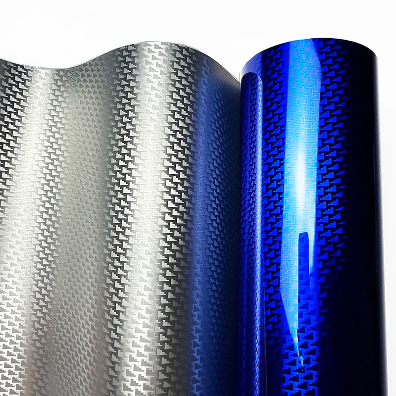 Ultra Glossy PET Ghost Blue Carbon Fiber Chrome Metallic Aircraft Pattern Vinyl Wrap Film Car Sticker Decal With Air Release