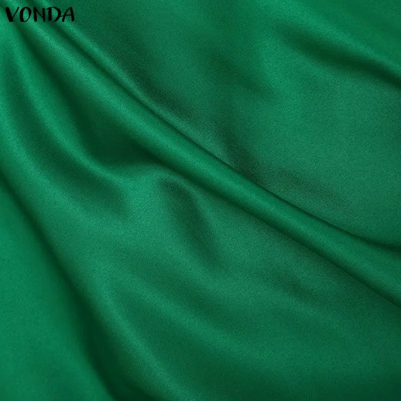 VONDA Plus Size 5XL Elegant Women Satin Skirts High Waist Button Pleated Asymmetrical Maxi Jupes Fashion Solid Long Faldas Saia