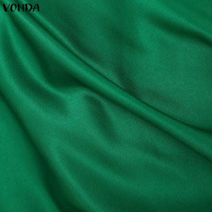 VONDA Plus Size 5XL Elegant Women Satin Skirts High Waist Button Pleated Asymmetrical Maxi Jupes Fashion Solid Long Faldas Saia