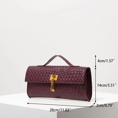 Vintage Faux Leather Woven Baguette Bag, Flap Women's Clutch, Elegant Evening Bag, Burgundy Wallet, Women's Dress Party, Wedding Accessory (Random Pattern)