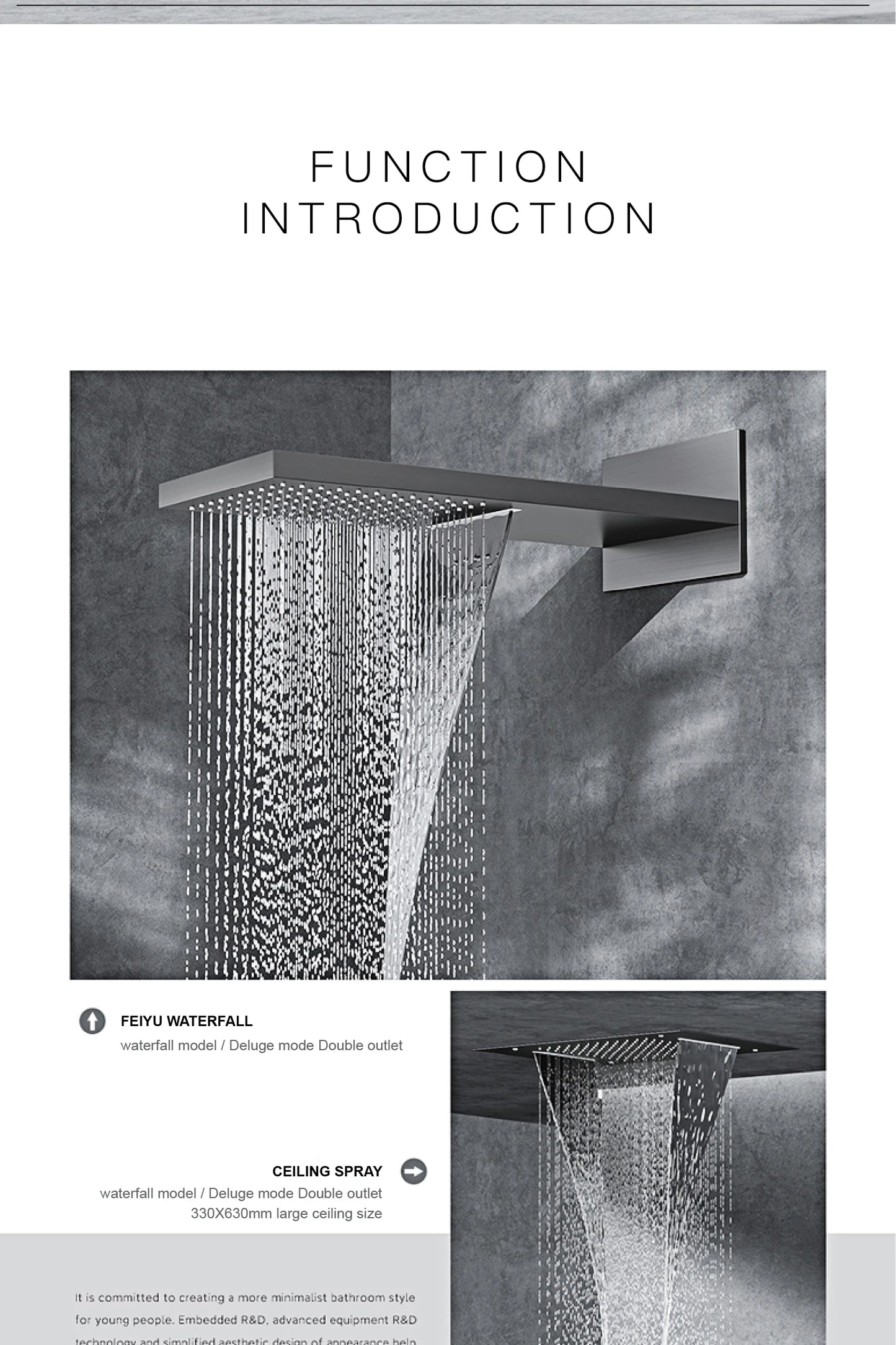 Luxury  black brass shower system wall-mounted LED digital display design Cold & hot dual-control 4-function ceiling shower Tap