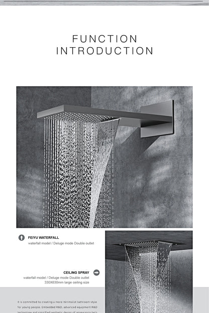 Luxury  black brass shower system wall-mounted LED digital display design Cold & hot dual-control 4-function ceiling shower Tap