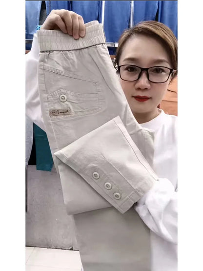 Women Cotton Linen Harun Pants Summer Loose New 2023 Ladies High Waist Versatile Thin Slim Casual Pants Female Nine-Point Pants