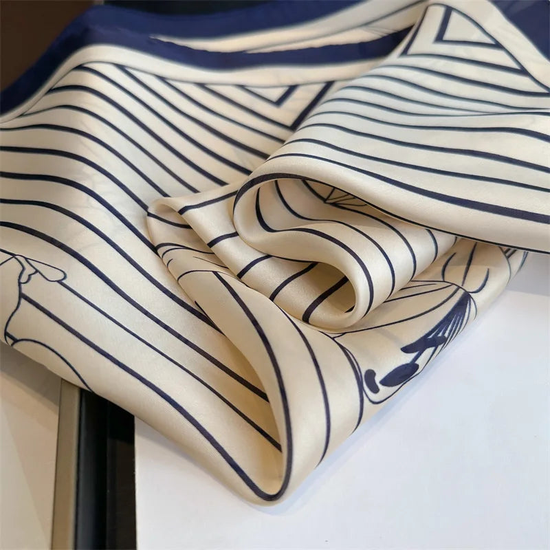 2025 New Fashion Women Silk Scarf 70cm Square Scarves Floral Print Bandana Neckerchief Hijab Lady Luxury