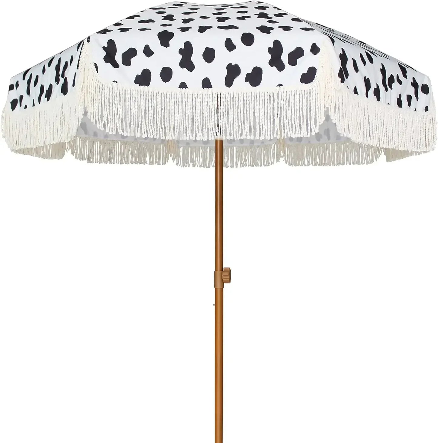 #For 7ft Patio Umbrella with Fringe Outdoor Tassel Umbrella UPF50+ Premium Steel Pole and Ribs Push Button Tilt,  Gazebo&