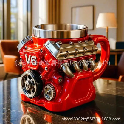 Retro Engine Coffee Mug,V8 Engines Stainless Steel Cup,Personalized Double Wall Insulation Car Mug with Handle for Christmas