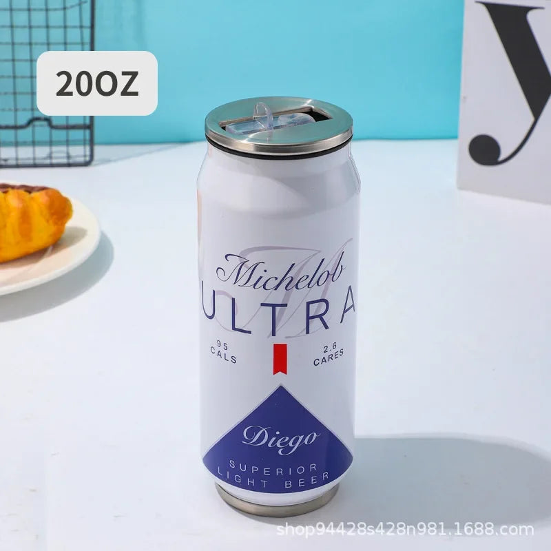 500ML Thermos with Straw 304 Stainless Steel Beer Bottle Cola Can Termos Para Cafe Beer Cold Keeper Home Kitchen Drinkware