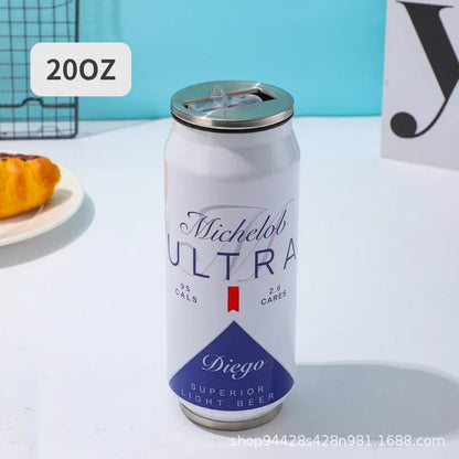 500ML Thermos with Straw 304 Stainless Steel Beer Bottle Cola Can Termos Para Cafe Beer Cold Keeper Home Kitchen Drinkware