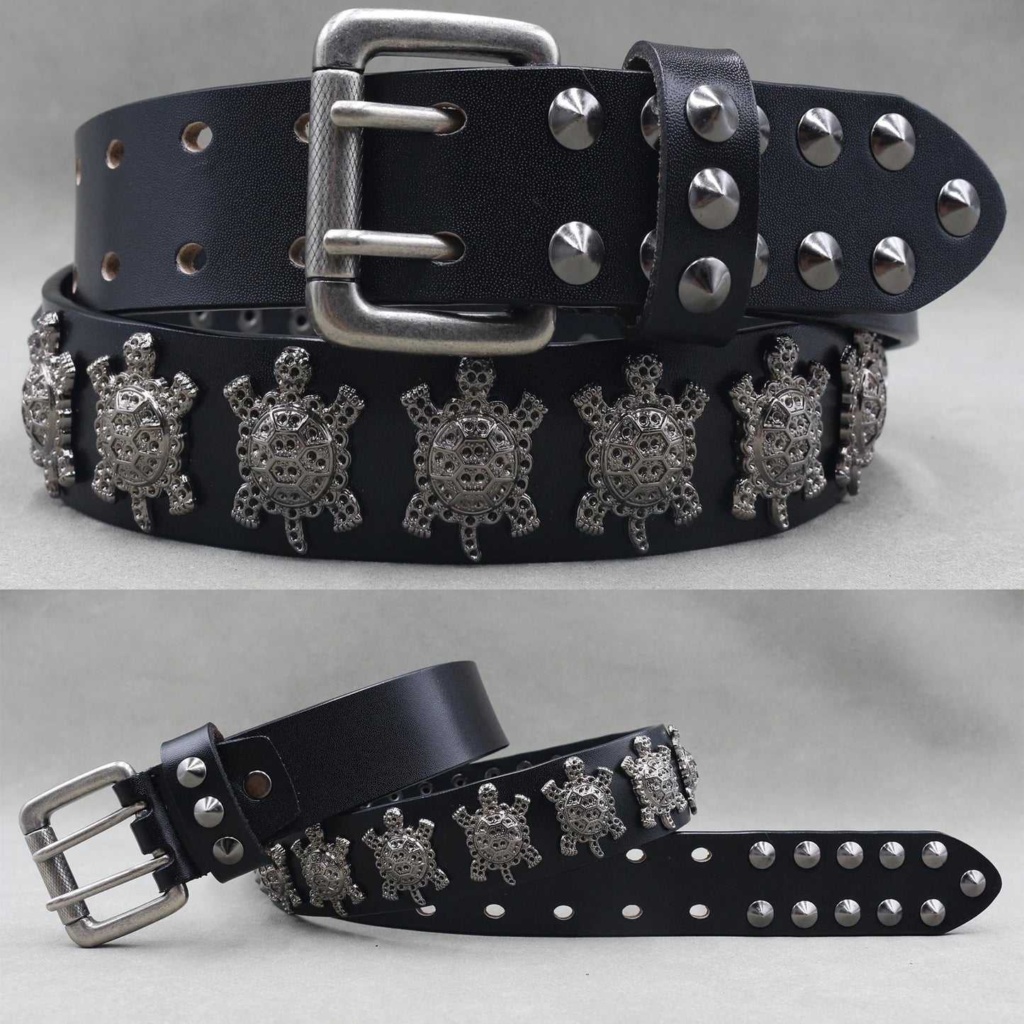 NEW Metal Rivet Cowboy Belt Genuine Leather Cowskin Men Belt Punk Rivet Jeans Belts For WOMEN Ceinture Homme Cinturones Hombre