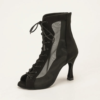 Profession Latin Dance Shoes Woman Suede Mesh Ventilation Ballroom Salsa Boots for Girls Soft Bottom Practice Jazz Latin Boots
