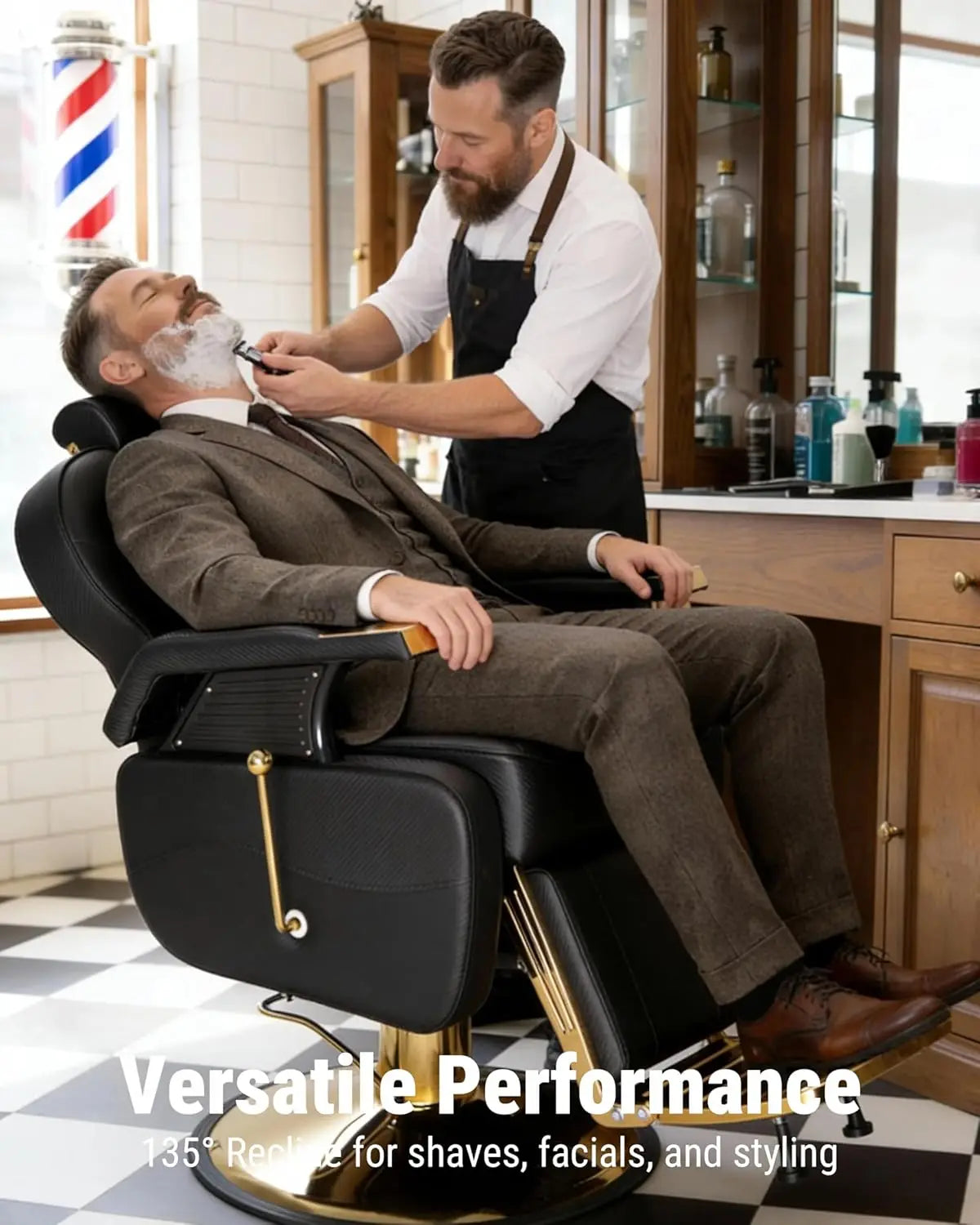 Salon Chair for Hair Stylist, 440 Lbs Heavy Duty Reclining Barber Chair with High-Density Foam Cushioning, Customized
