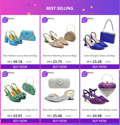 Ladies Shoe and Bag Set Latest Designers Luxury Italian Party Shoes and Bag Set for Women Rhinestone Wedding Bride Shoes Woman