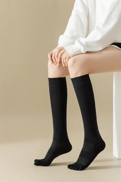 New Women Knee High Toe Socks Soft Lady Girls Breathable Comfortable Solid Color Cute Long Sock For Women