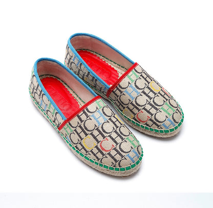 CH Fashion Monogram Print Commuter Flats Woven Material Fisherman 2025 New Luxury Brand Slip-On Women's Casual Shoes