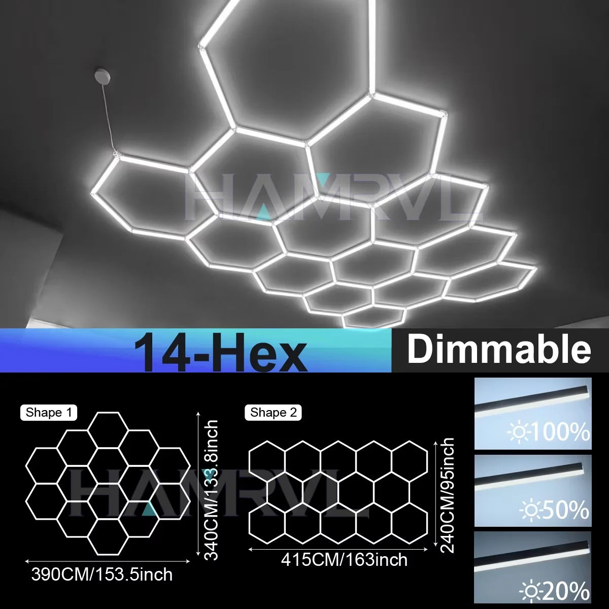 Hexagon Dimmable LED Ceiling Light Modern Honeycomb Panel with 3-Level Dimming 100%/50%/20% for Living Room Bedroom Salon Garage