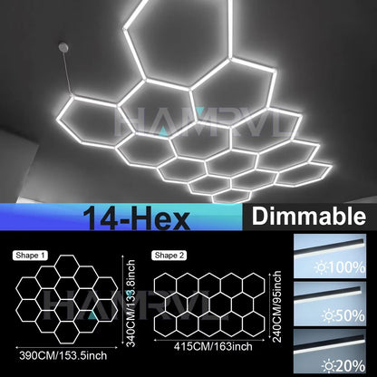 Hexagon Dimmable LED Ceiling Light Modern Honeycomb Panel with 3-Level Dimming 100%/50%/20% for Living Room Bedroom Salon Garage