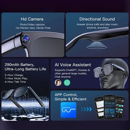 2026 4K HD AI Smart Glasses New Bluetooth Call Voice Assistant Control Chat GPT 800MP Camera AI Translation Sunglasses Men Women