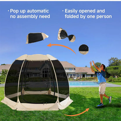 Pop Up Panoramic Mesh Tent Large Full View Mesh Tent for Backyard Patio Camping Picnic Beach Bug Proof High Ventilation