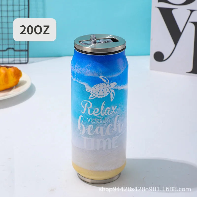 500ML Thermos with Straw 304 Stainless Steel Beer Bottle Cola Can Termos Para Cafe Beer Cold Keeper Home Kitchen Drinkware