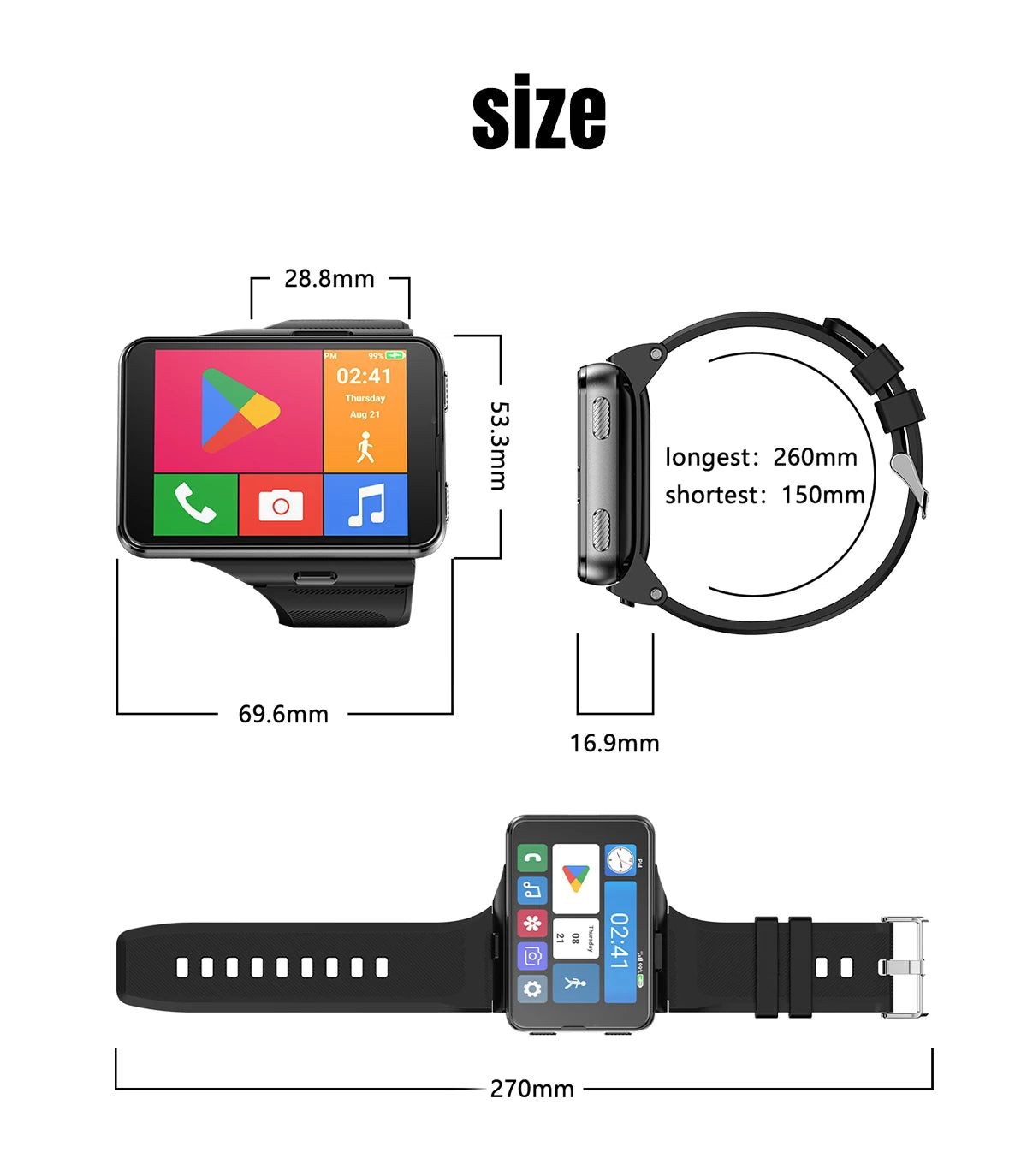 Factory S999 4G Smart Watch Android 11 OS MTK6761 Quad Core 4GB 64GB 2.88" HD Large Screen Smartwatch 2.0MP+8.0MP Dual Camera
