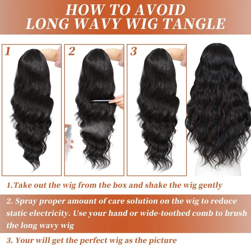 13x4 HD Lace Synthetic Wig, 26 Inch Body Wave, 150% Density. Fine bleached knots, with baby hair, stylish for daily wear.