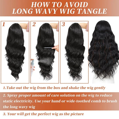 13x4 HD Lace Synthetic Wig, 26 Inch Body Wave, 150% Density. Fine bleached knots, with baby hair, stylish for daily wear.