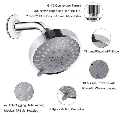 5 Modes High Pressure Shower Head 4Inch Sprayer Adjustable Rainfall Shower Head Sprayer Bathroom Fixture Faucet Replacement Part