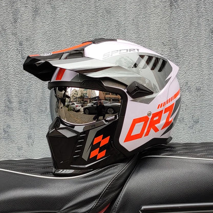 ORZ Street Fighter Combination Helmet Motorcycle Helmet Men's and Women's Retro Full Helmet Four Seasons Detachable DOT