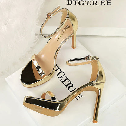 Luxury Women 11 Cm Heels Sandals Women Pumps Peep Toe High Heels Patent Leather Stiletto Lady Sandals Summer Shoes Platform Heel