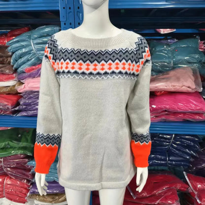 2025 Spring Knitted Women Sweater Print O-neck Long Sleeve Casual Loose Sweaters Female Winter Elegant Trendy Ladies Clothes