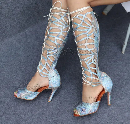 Ladingwu High-end Custom Material Fish Scale Texture Women Dance Shoes Sexy Pole Dance Boots Ladies Wedding Ballroom Shoes