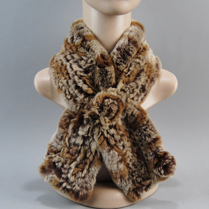 Hot Russian Women Knit Real Rex Rabbit Fur Scarf Lady Fashion Floral Rex Rabbit Fur Mufflers Hot Winter Warm Natural Fur Scarves