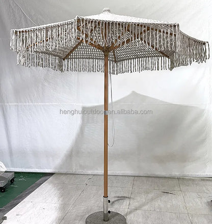 Pink Yellow Blue Striped Parasols Umbrellas Outdoor Luxury Aluminium Market Style Beach Umbrella with Fringe Outdoor for Shop