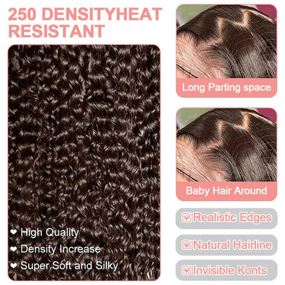 Deep Curly Human hair Wigs Chocolate Brown 13x4 13x6 Hd Lace Frontal Wig Colored Water Wave Lace Front Wig For Women 30 36 Inch