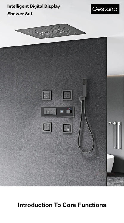 Gun gray brass luxury LED digital display constant temperature shower system embedded ceiling hot and cold water bathroom mixer